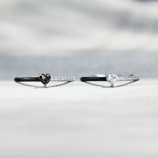 Love Me Until I'm Me Again Black Heart-Cut Half Enamel Ring - Giftlab