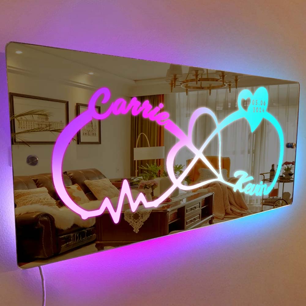 Custom Name Infinity Mirror Light with Anniversary Date Personalised Gift for Her - Giftlab