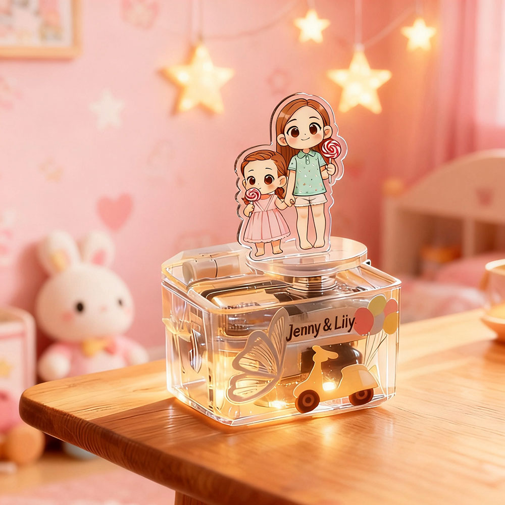 Custom Photo Music Box Figurine – Personalized Cartoon Portrait Ornament Unique Gift for Couples, Family