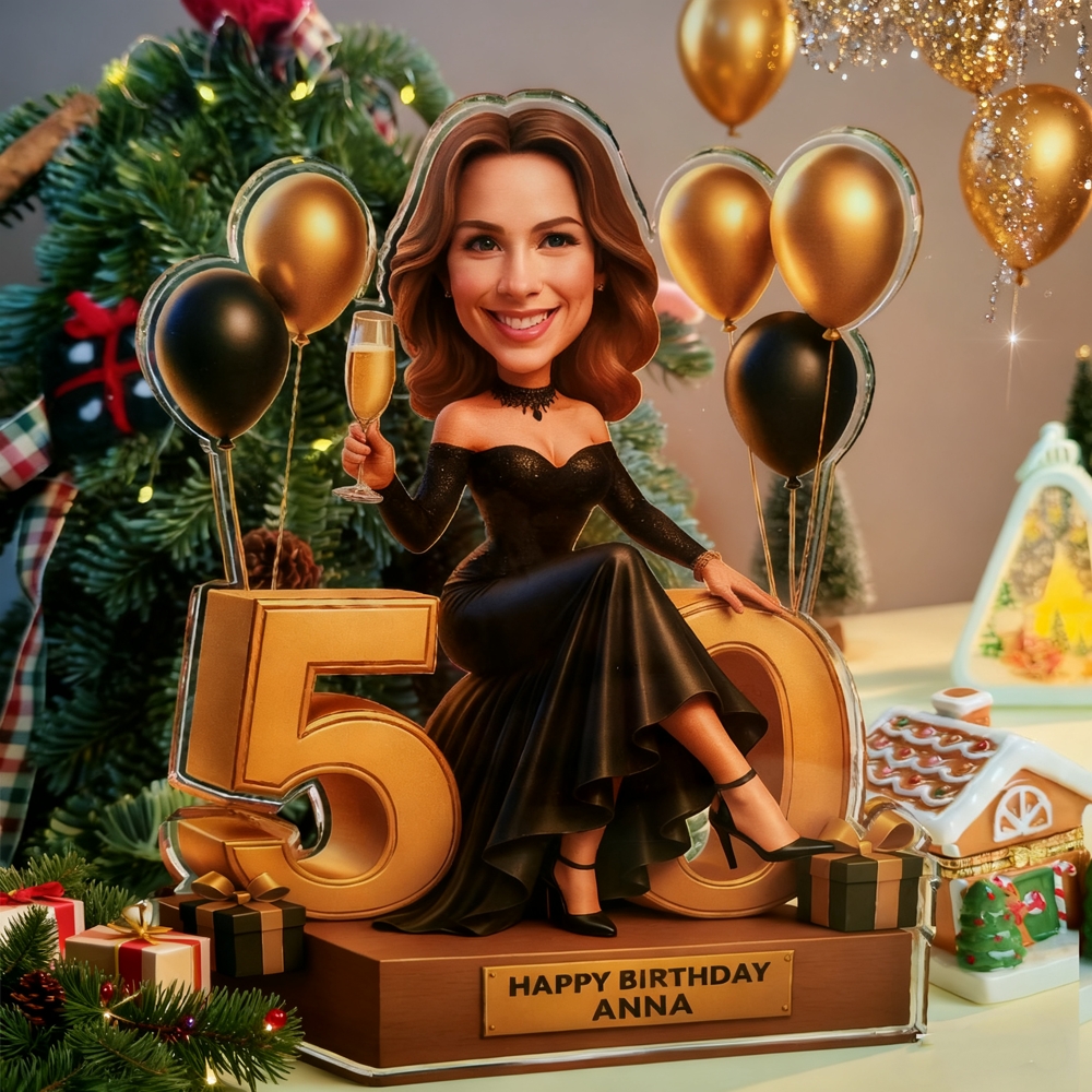 50th Birthday Portrait Caricature Gift Personalized for Women