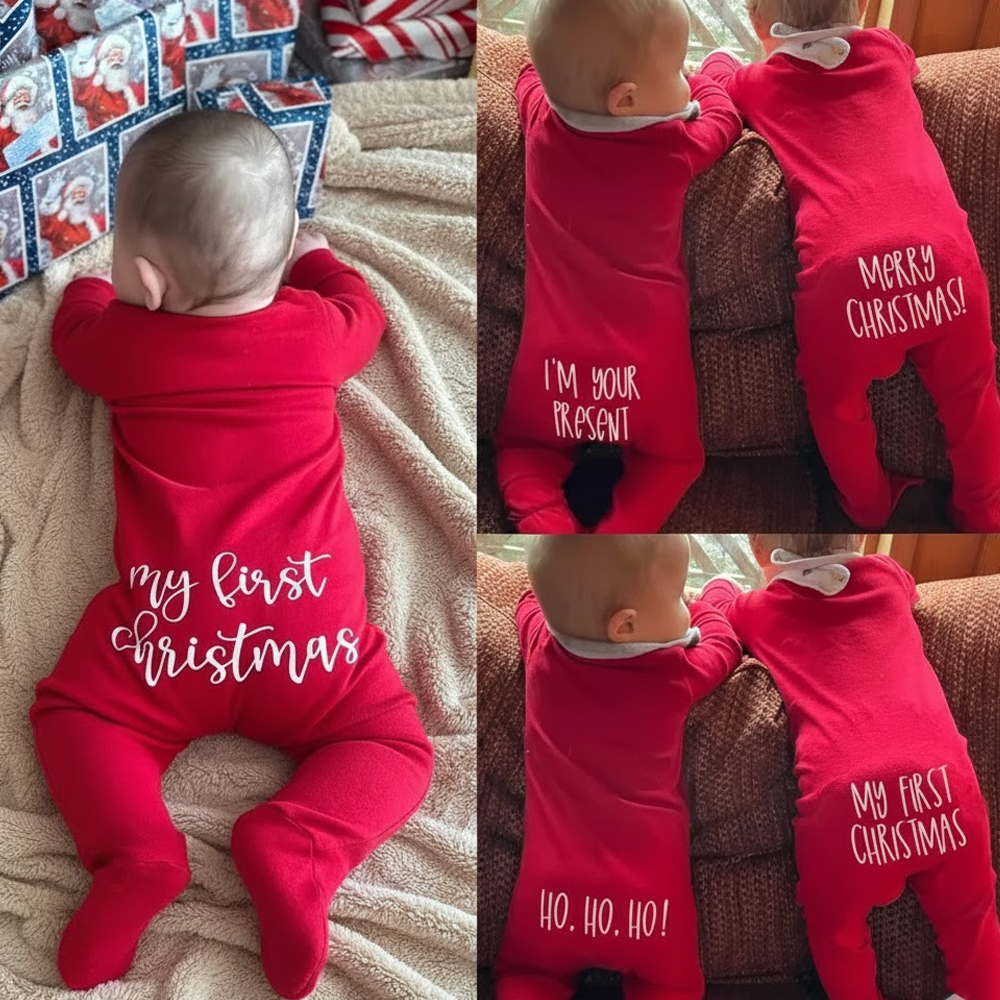 Personalized Baby First Christmas Cozy Soft Long Sleeve Romper