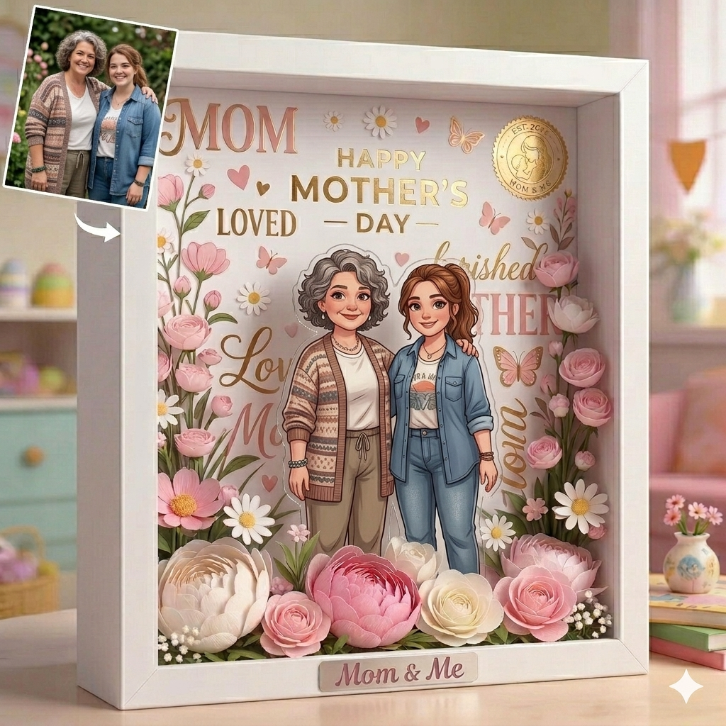 Custom AI Cartoon Acrylic Photo Frame - Personalized "Mom & Me" Gift with Engraved Name & Date - Heartfelt Mother's Day Keepsake
