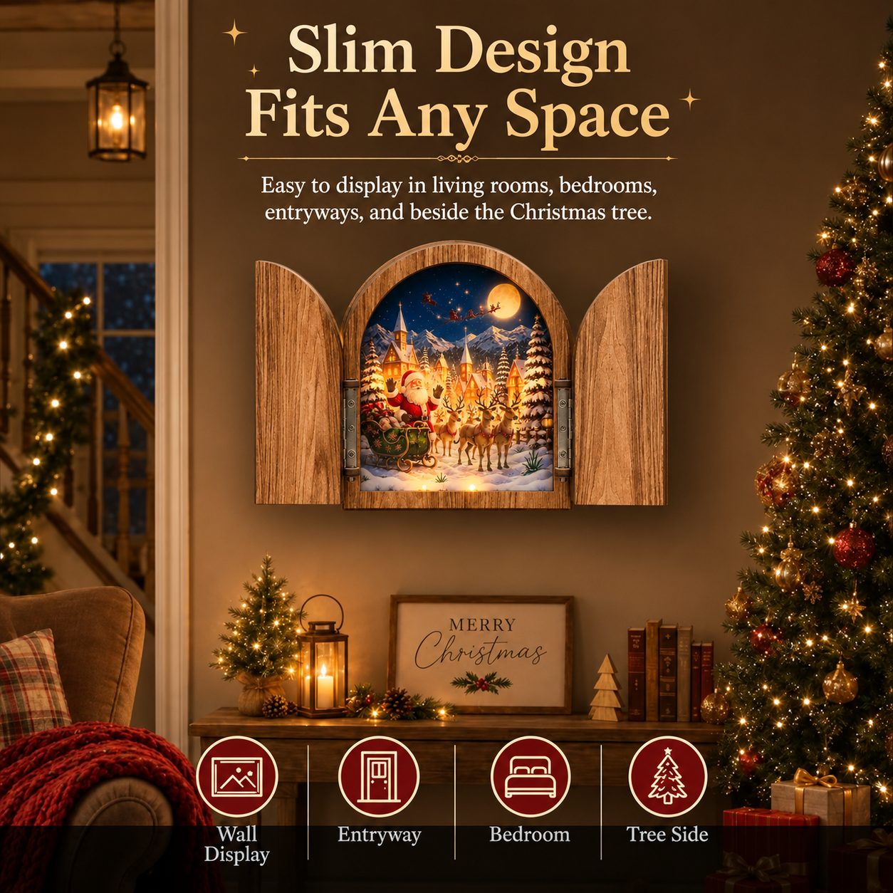 Santa's Secret Window Light Christmas Wall Decor