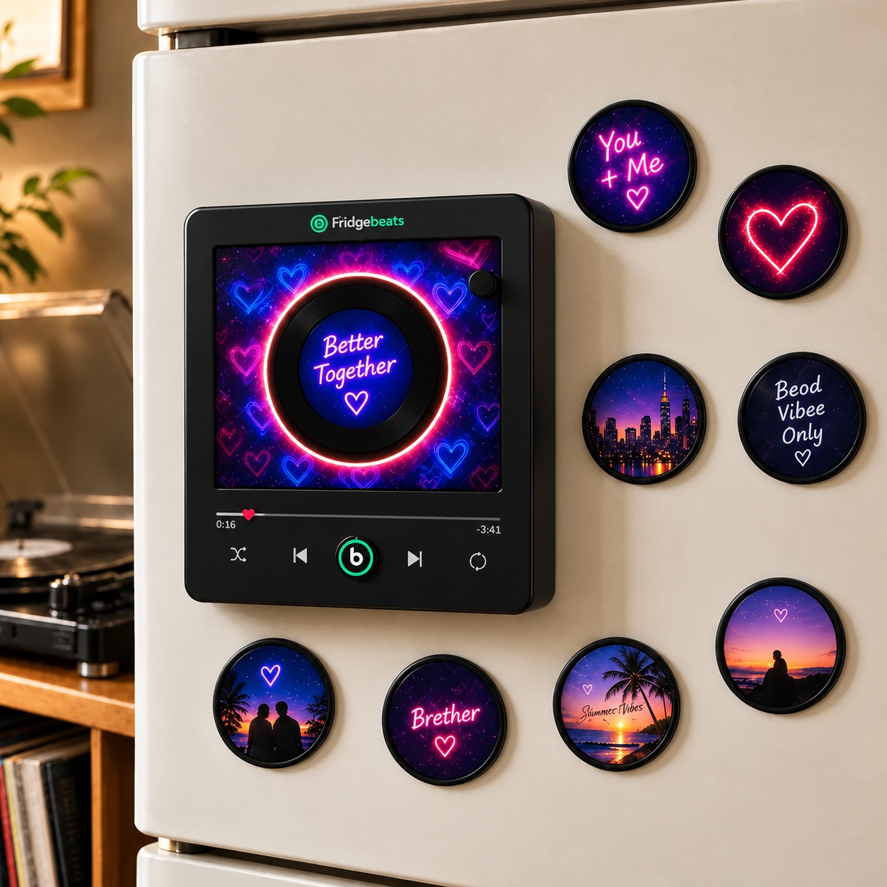 Magnetic Fridge Decor Set With LED Display Gift For Couples, Romantic Kitchen Wall Art V6.0
