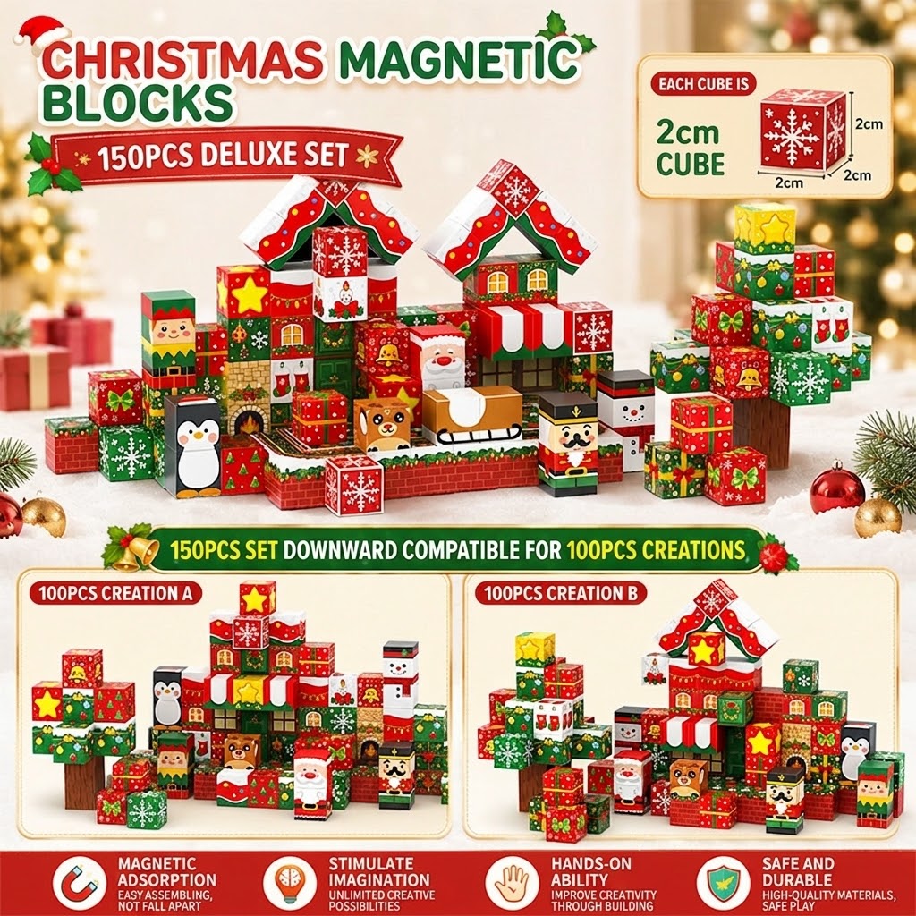 Christmas Magnetic Blocks Toys Educational Magnet Building Tiles Gifts for Toddlers Kids Gift for Kids