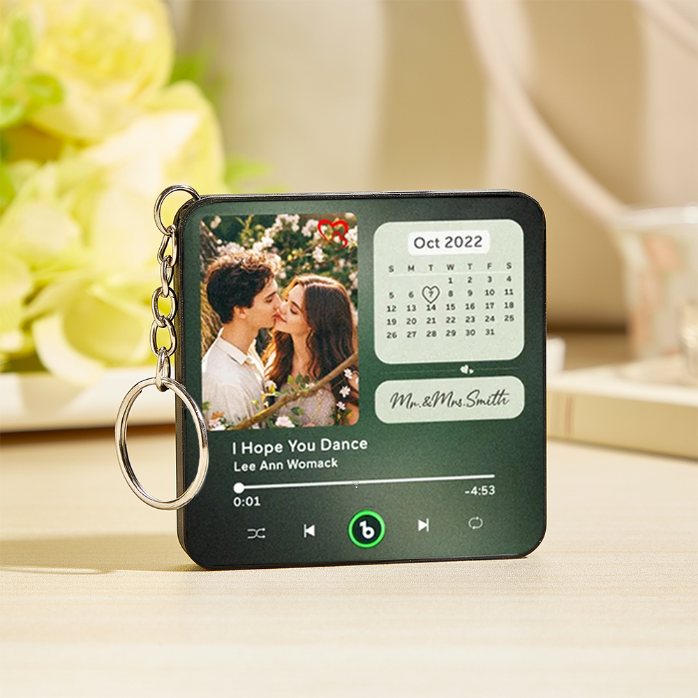 Custom Mini Music Fridge Magnet Keychain Personalized Photo Calendar Fridge Magnet Keychain With Music That Can Play Song Calendar Keyring Gifts Anniversary Gifts for Couple
