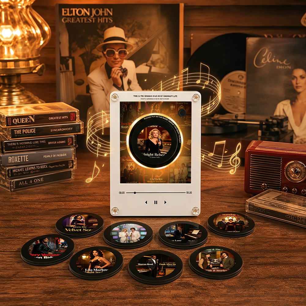Custom Mini Vinyl Record Classic Retro Music Player With 9 Discs Magnetic Disc Music Player with Rechargeable Battery