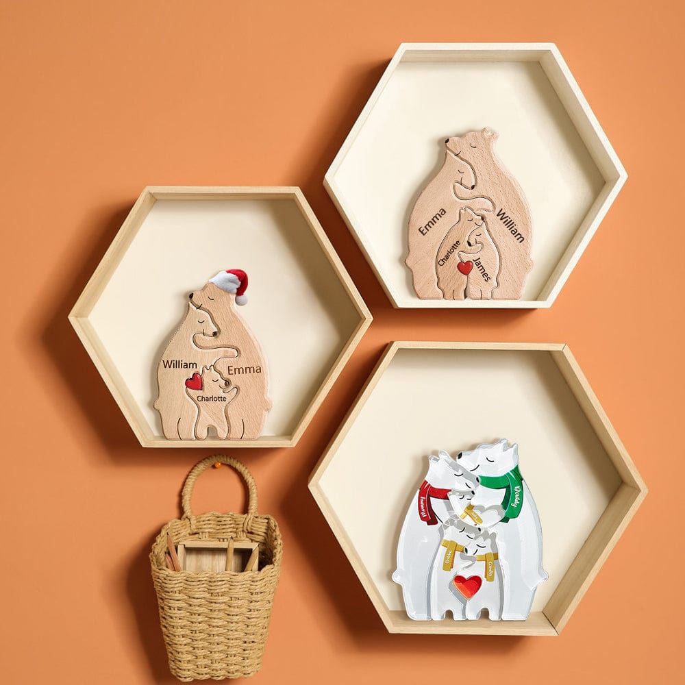 Wooden Bears Family Customized Names Puzzle Home Decor Gifts Christmas Gifts - Giftlab