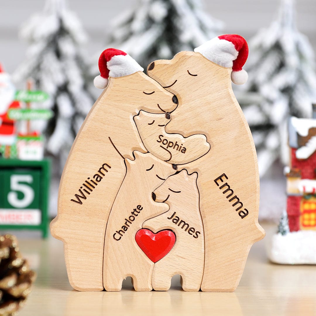 Christmas Gifts for Mother Custom Names Christmas Wooden Bears Family Puzzle Christmas Home Decor - Giftlab