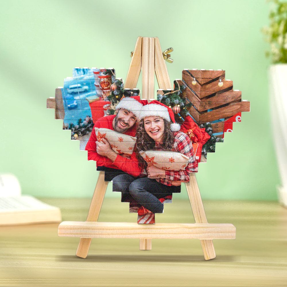 Gift For Christmas Personalized Building Brick Custom Photo Block Heart Shaped - Giftlab