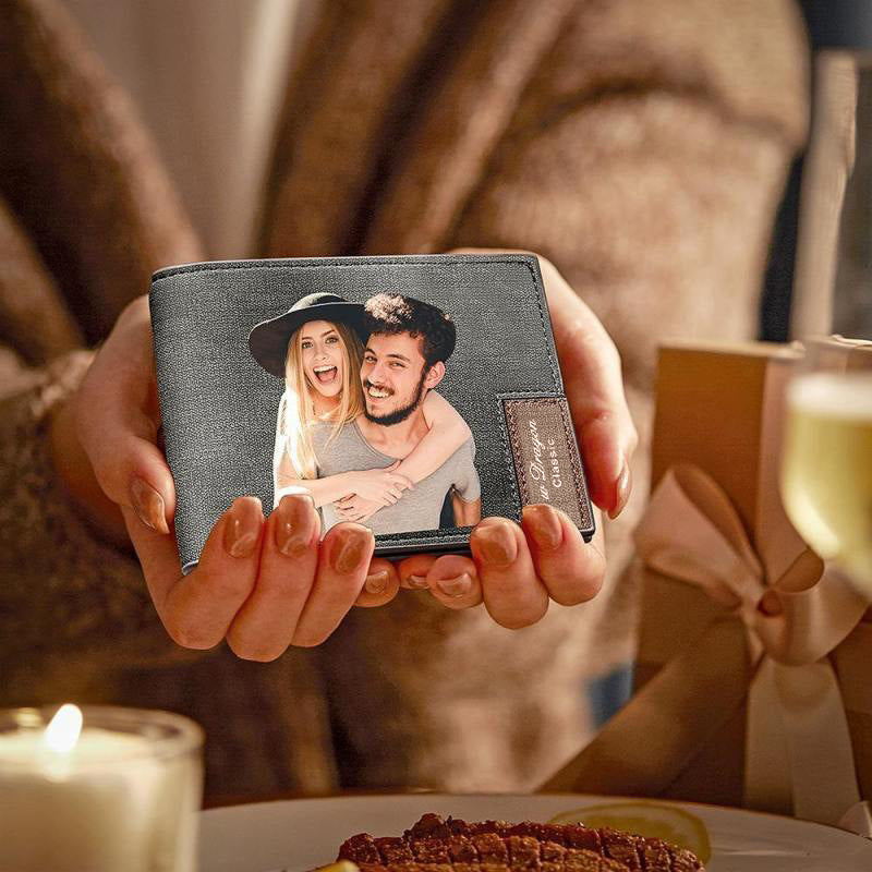 Men's Bifold Short Custom Photo Wallet Brown Color Printing