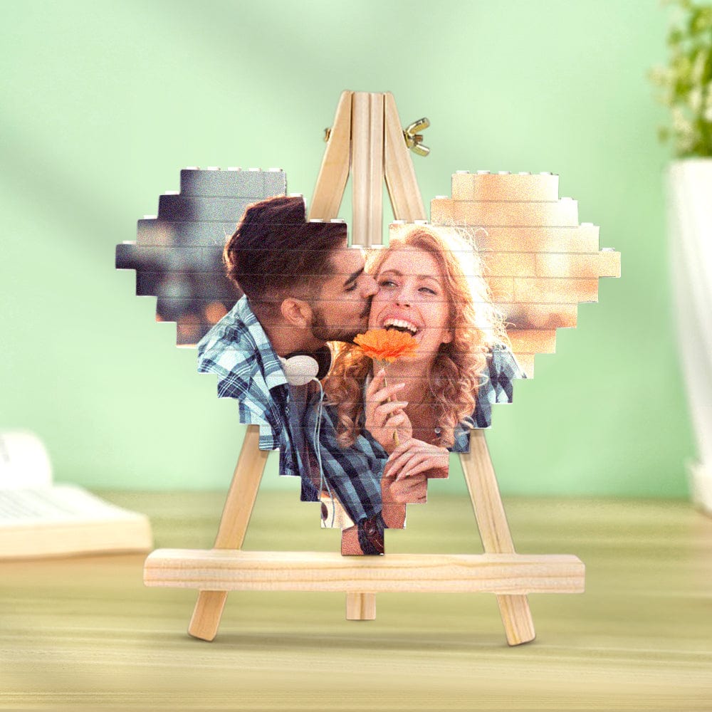 Photo Building Brick Custom Photo Block Heart Shaped Anniversary Gifts for Couples - Giftlab