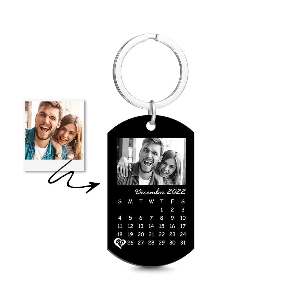 Custom Black Filter Photo Calendar Keychain Unique Design Gift For Loved Ones On Anniversary - Giftlab