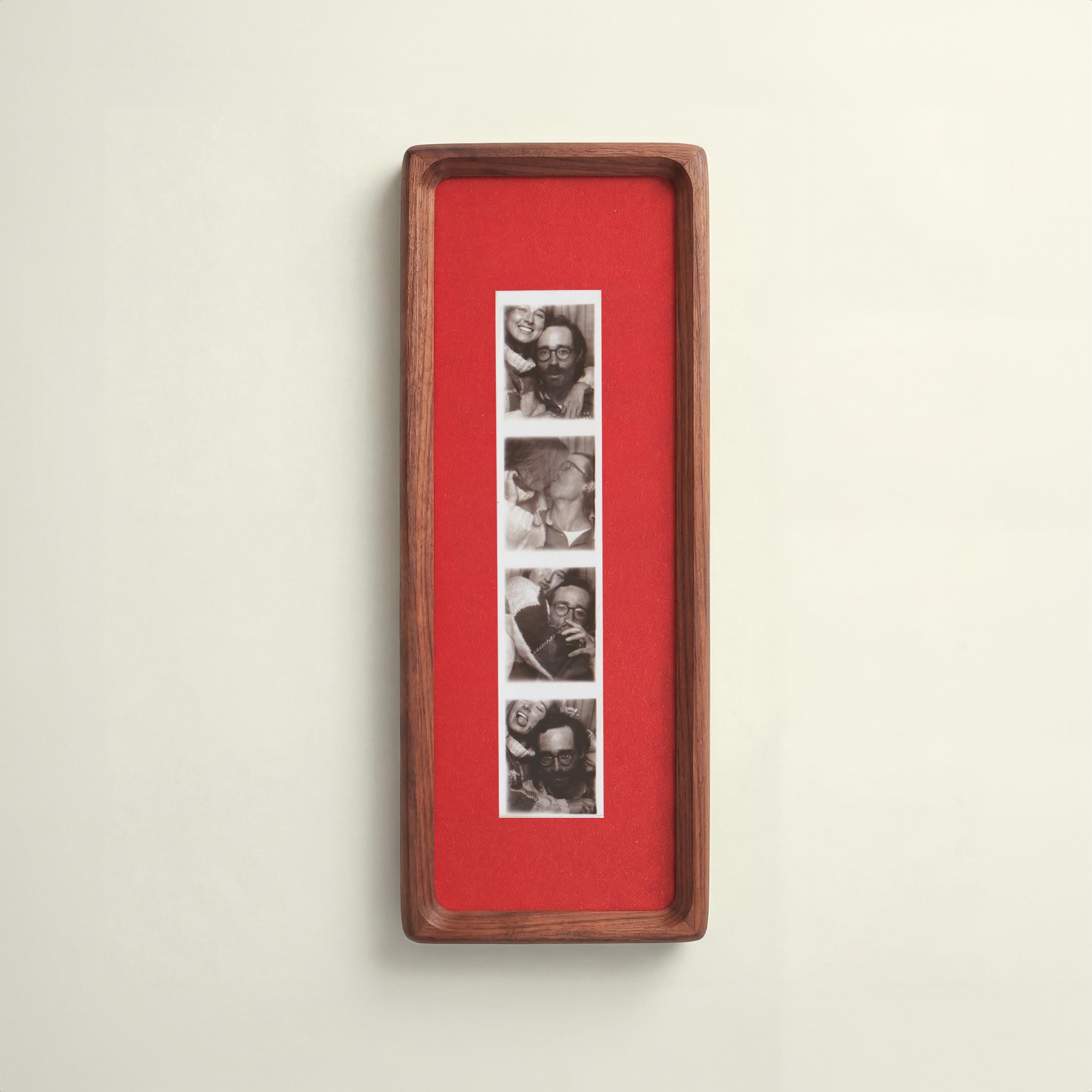 Custom Photobooth Frame for Photo Strip Prints: Elongated Solid Wood Picture Frame with Coloured Mount, Ready to Hang Wall Art