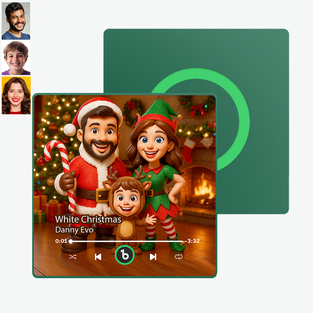 Personalized Family Christmas Caricature Portrait Music Fridge Magnet