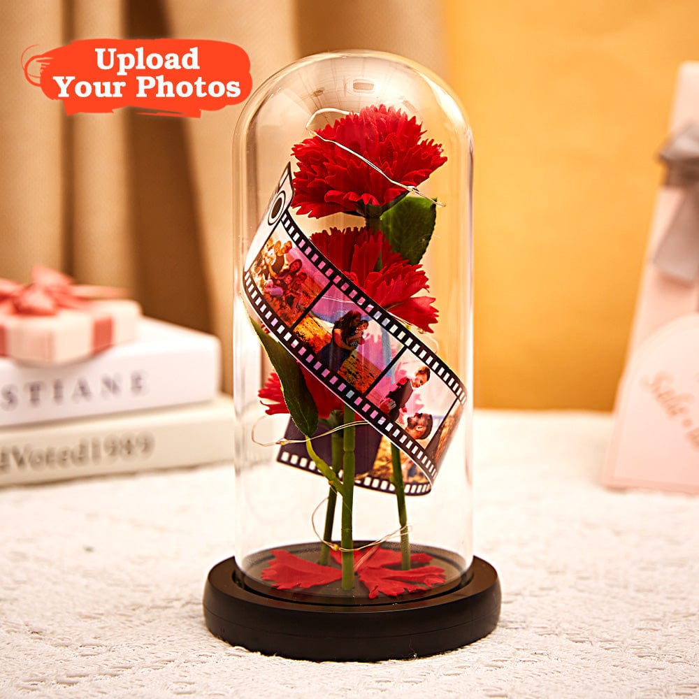 Carnation in Glass with Photo Film Led Lamp Mother's Day Gifts - Giftlab