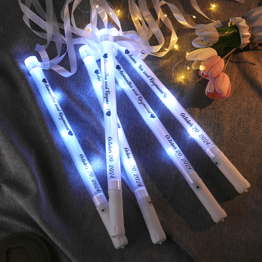 Personalized Light Up LED Stick Wedding Wands with Ribbon Lights Wedding Party Favor - Giftlab