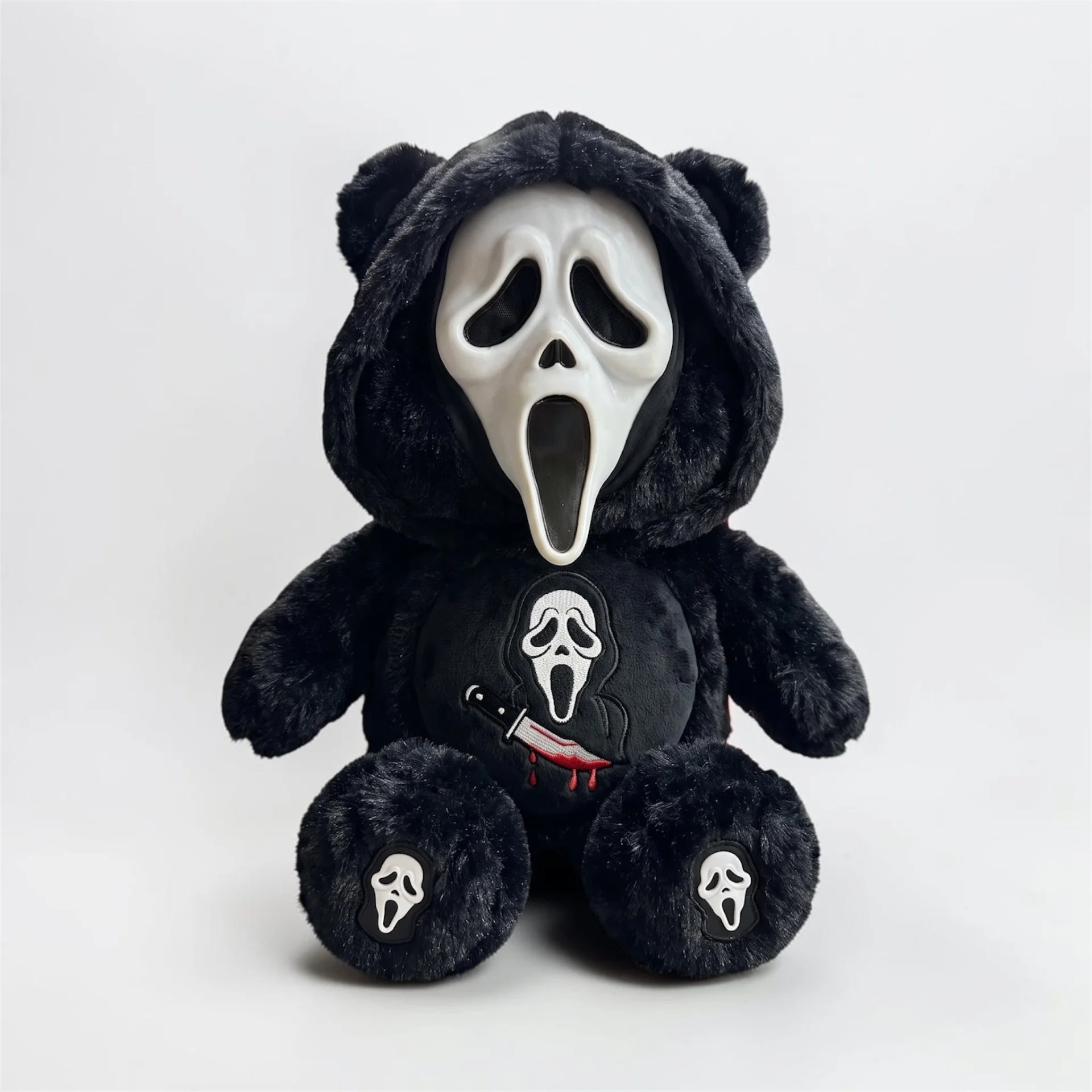 Black Bear With Ghost Face Plush Toy Stuffed Bear Doll Halloween Decor Gift