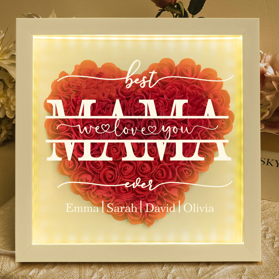 We Love You Mom - Personalized Flower Shadow Box With LED Light - Giftlab