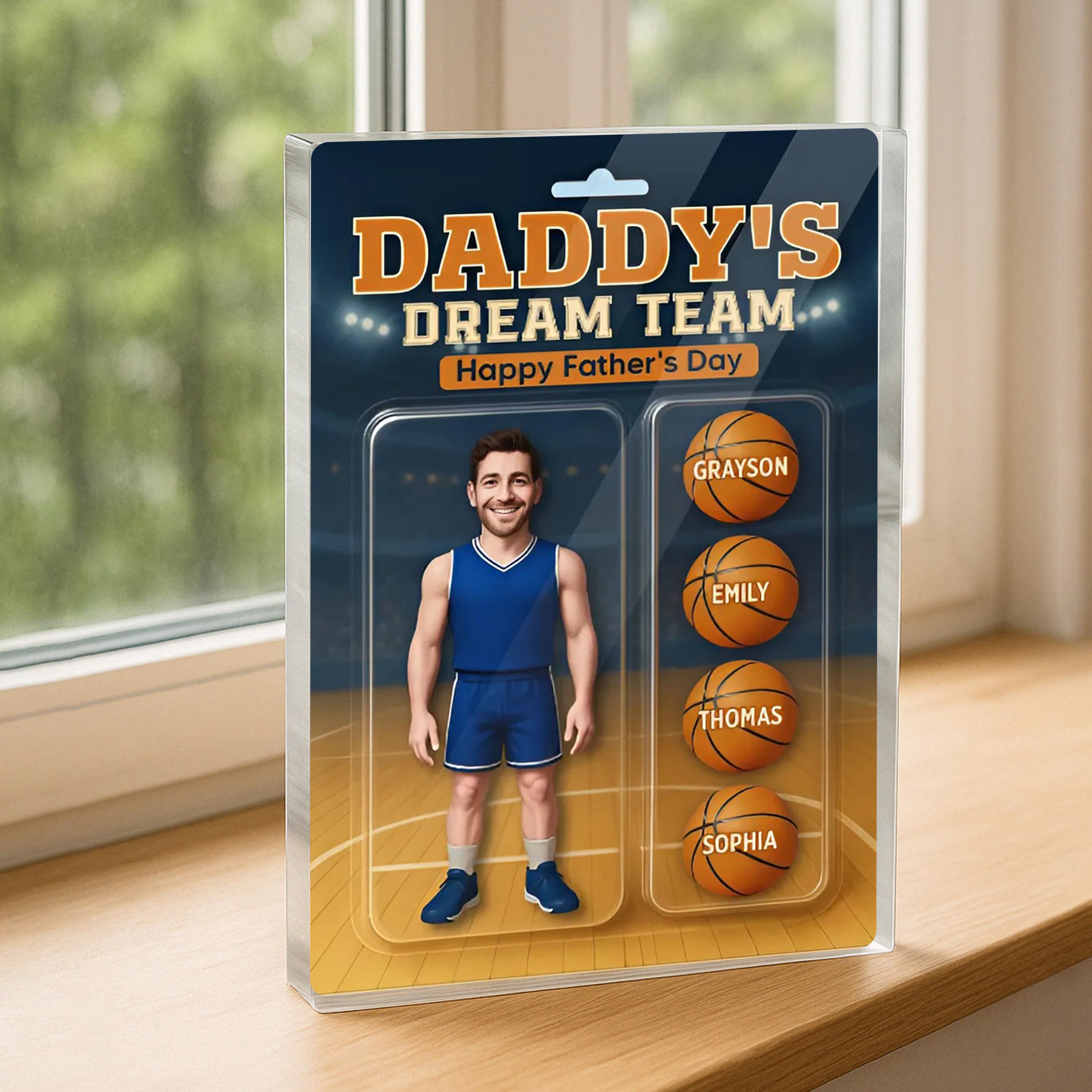 Personalized 3D Effect Basketball Dad Custom Figure Personalized Rectangle Flat Acrylic Block Plaque, Daddy's Dream Team, Fathers Day Gifts - Giftlab