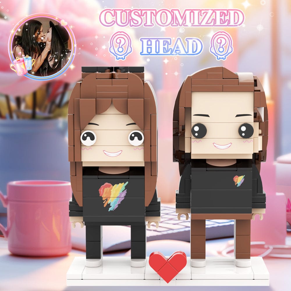 Valentine's Day Lesbian Rainbow Heart Couple Gift Brick Figures Personalized Couples Brick Figures Small Particle Block - Giftlab