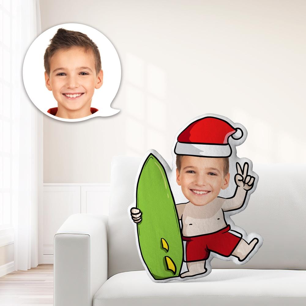 Custom Minime Throw Pillow Unique Personalized Minime Christmas Baby Holding A Surfboard Throw Pillow Give Your Child The Most Meaningful Gift - Giftlab