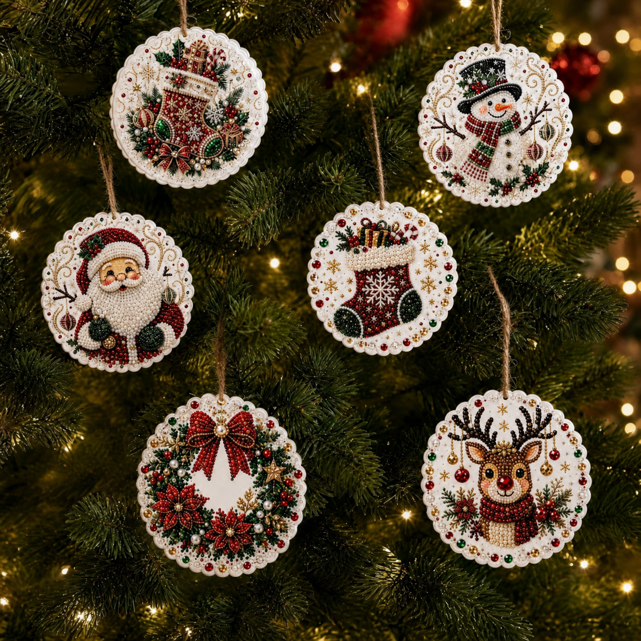 6PCS Christmas Wooden Ornaments DIY Pearl Diamond Painting Kit