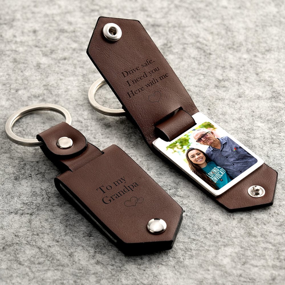 Drive Safe Keychain for Grandpa Custom Leather Keyring with Text Gifts - Giftlab