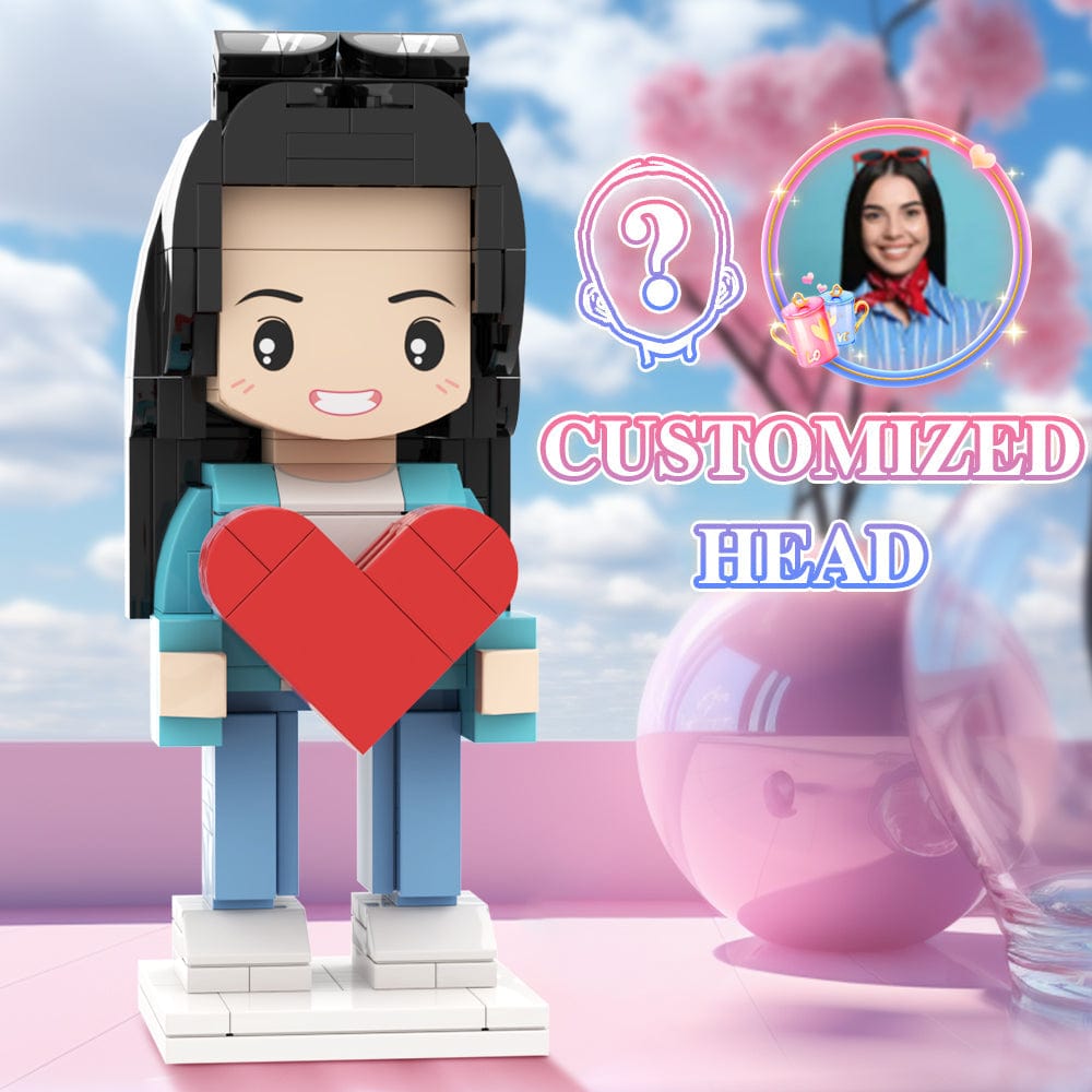 Girl Holding Heart Valentine's Day Gift Custom Head Brick Figures Personalized Brick Figures Small Particle Block Girl - Giftlab