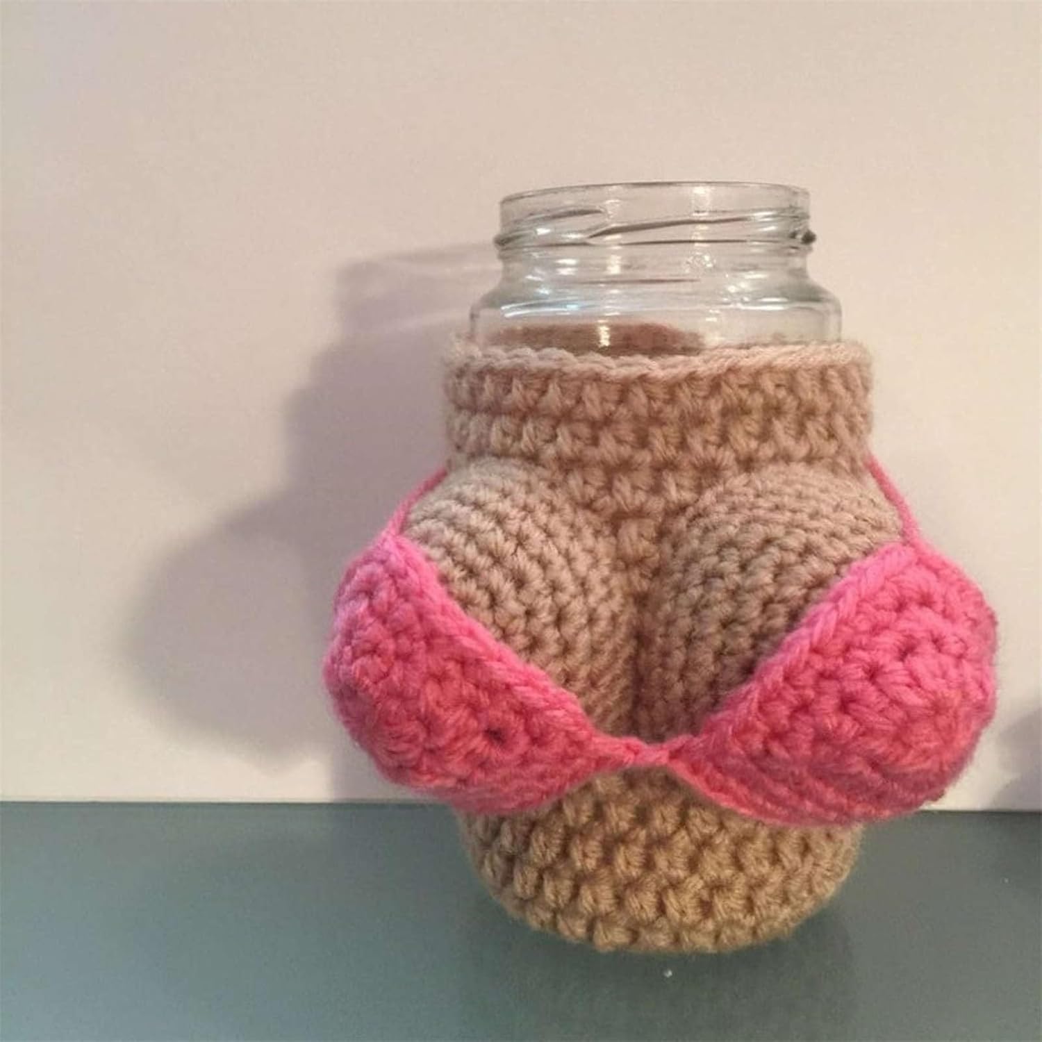 Fun Removable Knit Bikini Cup Cover, Knit Bottle Cozy Beer, Crochet Sexy Bikini Top Beer Bottle Holster, Novelty Beer or Soda Beverage Bottle Carrier
