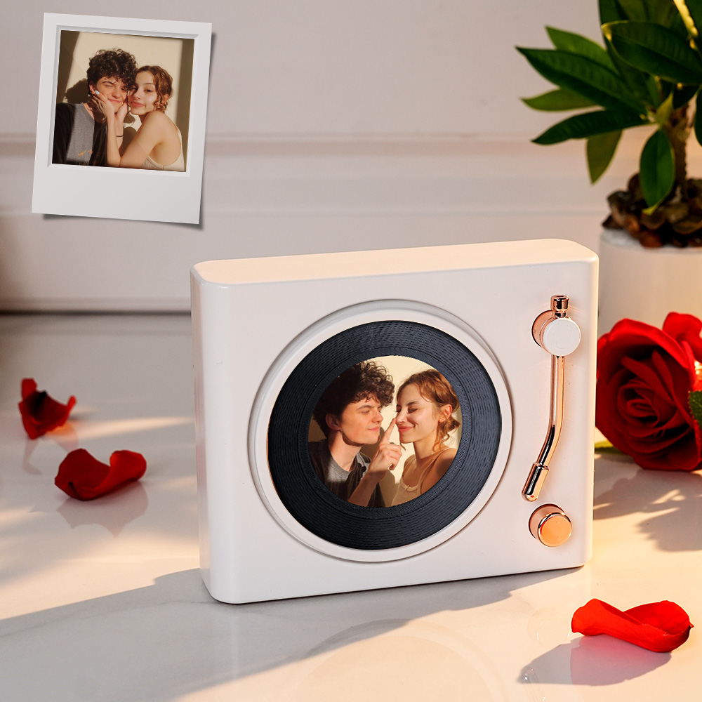 Custom Photo Retro Bluetooth Vinyl Records Player Speaker Personalized Photo Turntable Color Changing Light Wall Table Decor