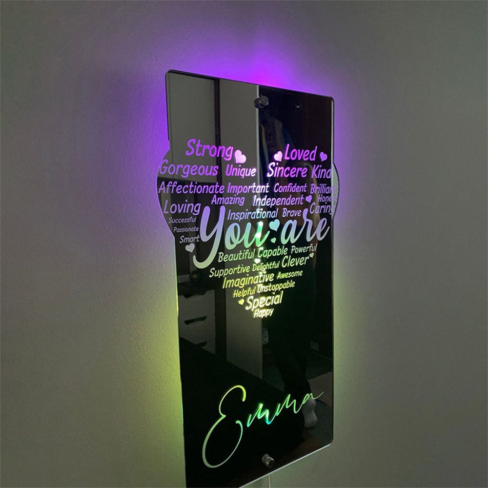Custom Engraved Heart Mirror Light Multicolored Lights Gfits for Her - Giftlab