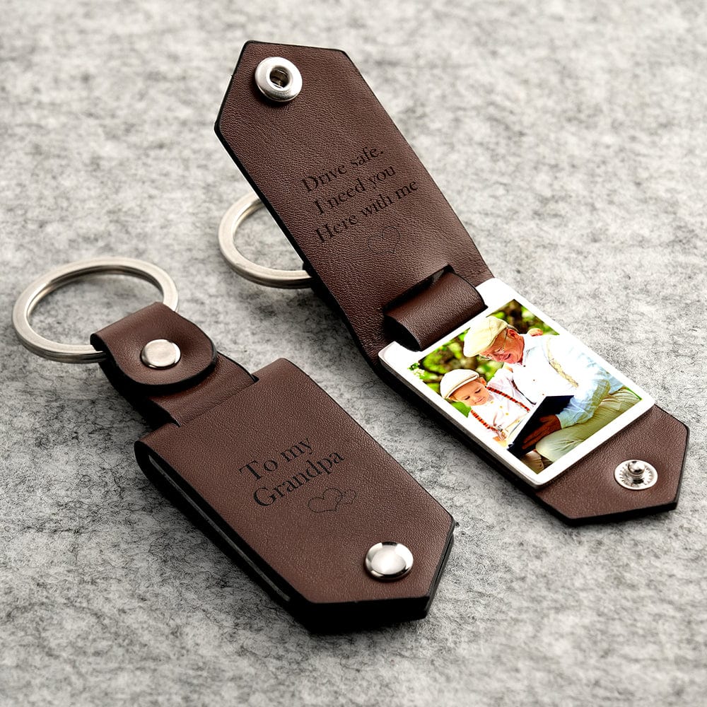 Drive Safe Keychain for Grandpa Custom Leather Keyring with Text Gifts - Giftlab