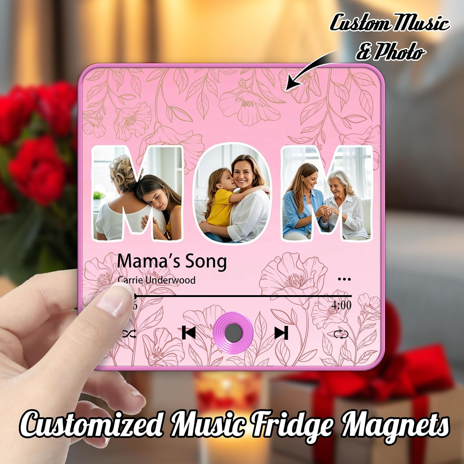 Custom Music Fridge Magnet-Personalized Music Fridge Magnets with Photos,Songs,Can Play Music for Mom(
