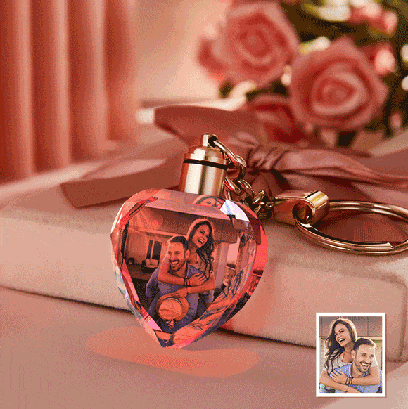 Custom Photo Crystal Keychain Anniversary Gift For Couple - Giftlab