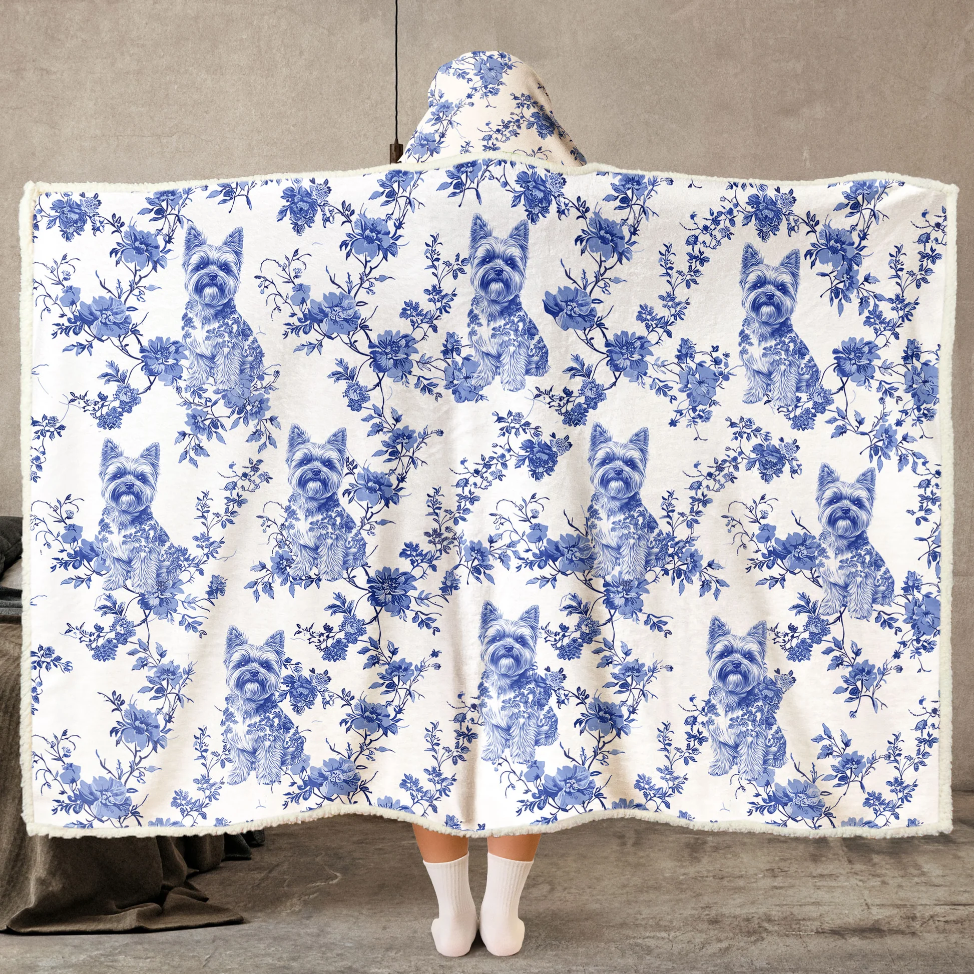 Dog Lover - Toile De Jouy Version - Personalized Wearable Blanket Hoodie