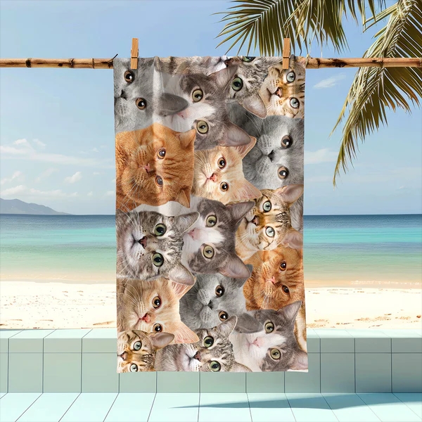 Custom Full Face Dog Cat Photo Beach Towel
