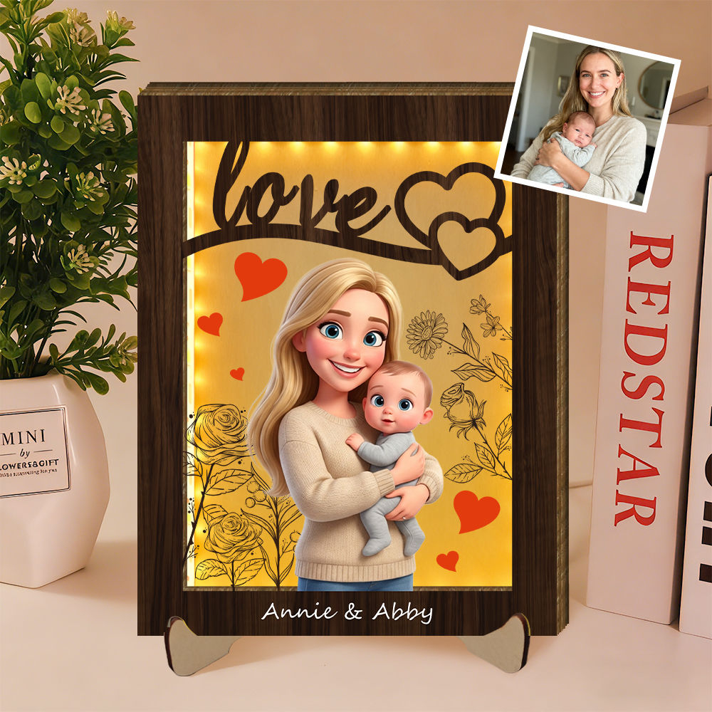 Personalized 3d Wooden Cartooned Light Wall Art, Custom Cartoon Portrait, Wood Home Decor, Night Light Gift, Mother's Day Gift, Birthday Gifts, Anniversary Gifts