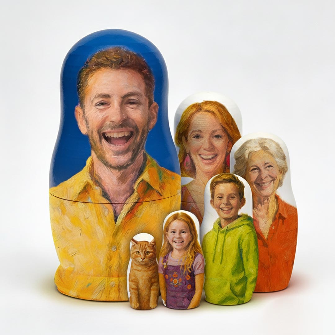 Personalized Portrait Nesting Doll Custom Photo Oil Painting Style Gift Family Matryoshka Doll Christmas Gift - soufeeluk