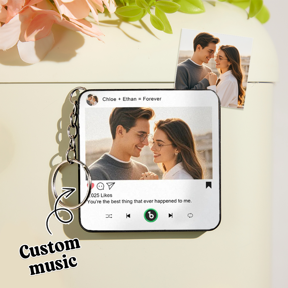 Custom Mini Music Fridge Magnet Keychain Gifts for Her Him Personalized Photo Music Refrigerator Magnet Keychain Gifts for Her Unique Gift for Anniversary