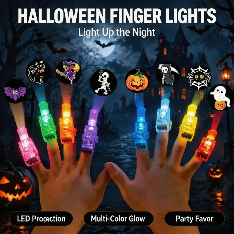 Halloween LED Finger Projector Lights | Kids Party Favor Projection Toy