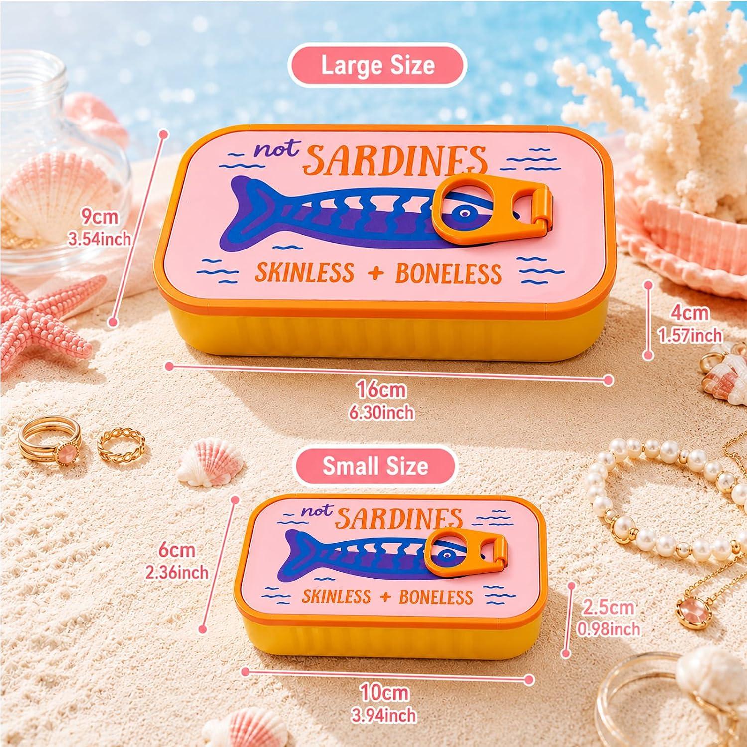 Sardines Travel Jewelry Case, Sardine Tin Jewelry Box, 3d Printed Sardine Tin-Like Jewelry Case, with Fish-Shaped Holders for Rings, Earrings, and Charms, Portable Earring Organizer