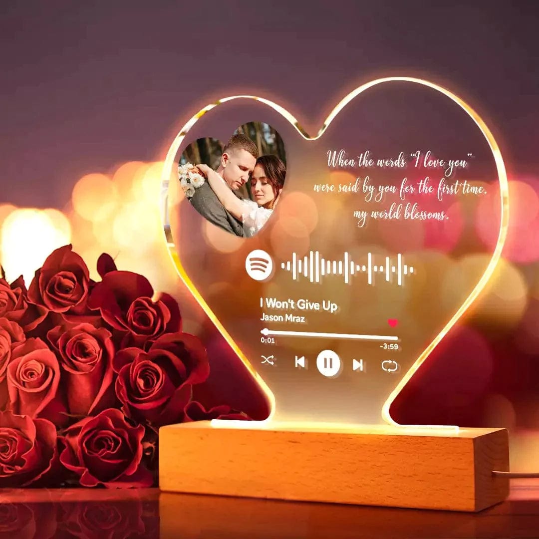 Couples Music Plaque Custom Wedding Plaque Heart Spotify Code Music Night Light - Giftlab