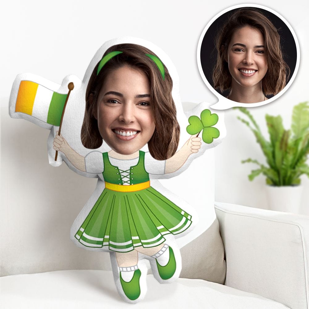 Custom Face Pillow Four-leaf Clover Girl Minime Throw Pillow Gifts For St. Patrick's Day Gifts - Giftlab