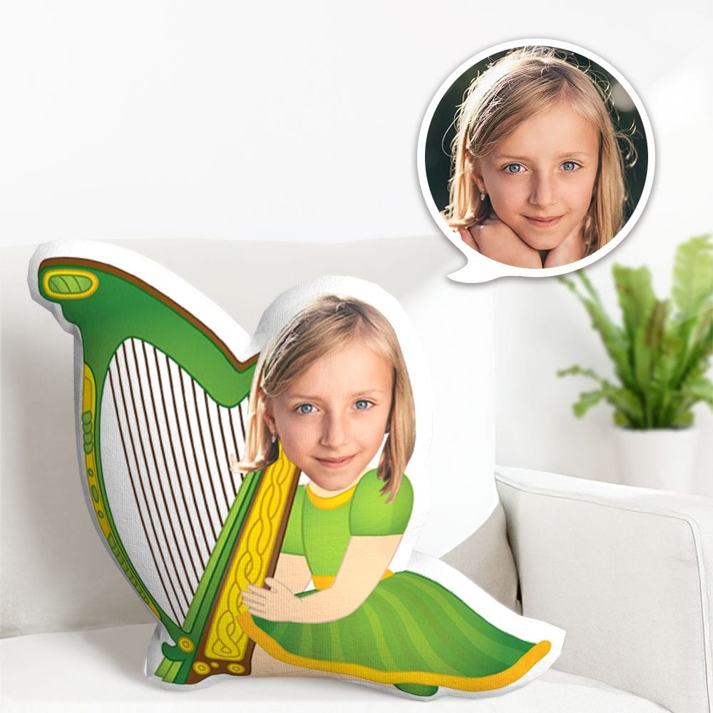 Photo Pillow Personalized Minime Pillow Girl Playing the Harp Gifts For St. Patrick's Day Gifts - Giftlab