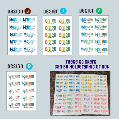 Custom Name Stickers Waterproof Holographic School Labels
