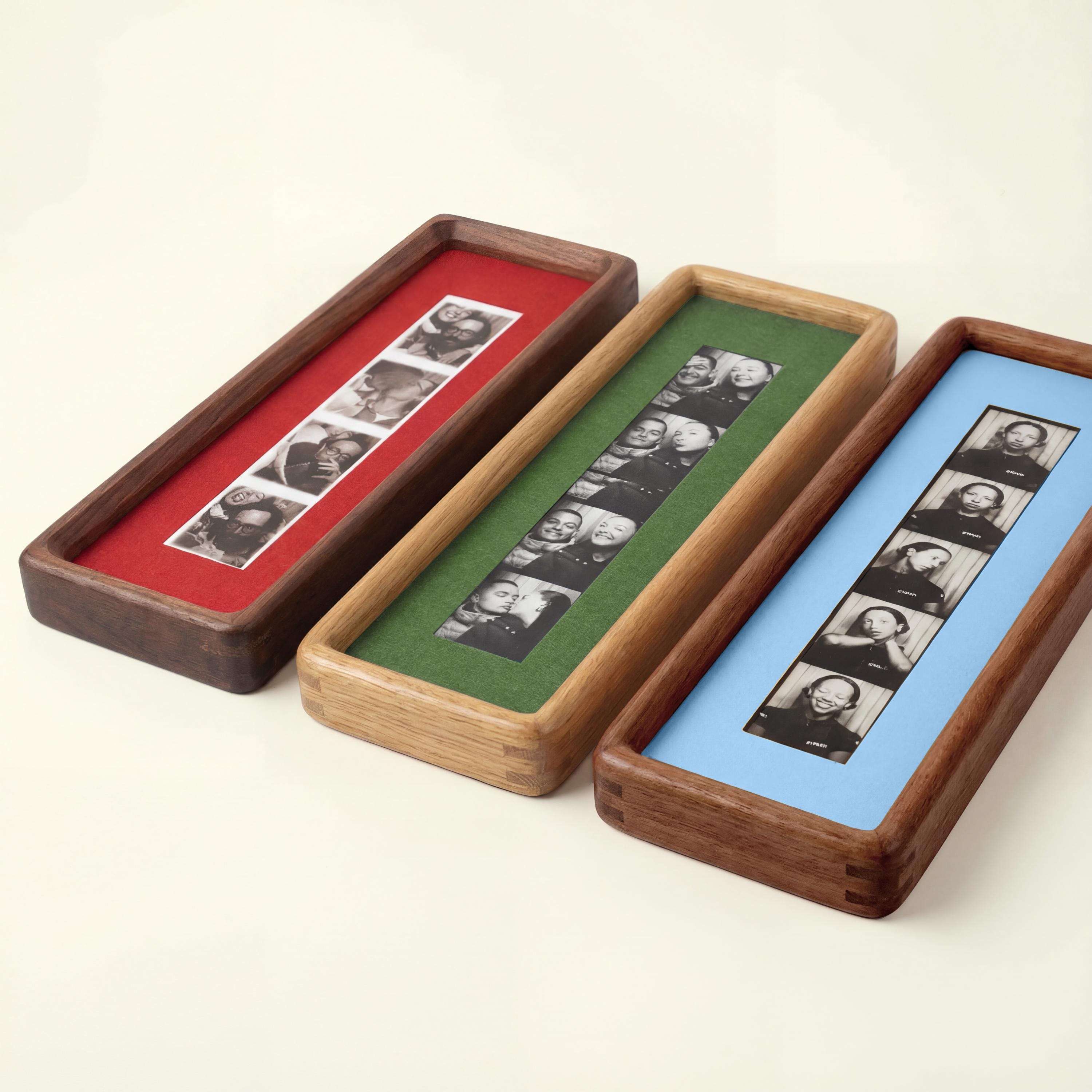 Custom Photobooth Frame for Photo Strip Prints: Elongated Solid Wood Picture Frame with Coloured Mount, Ready to Hang Wall Art