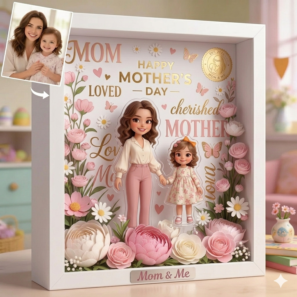 Custom AI Cartoon Acrylic Photo Frame - Personalized "Mom & Me" Gift with Engraved Name & Date - Heartfelt Mother's Day Keepsake
