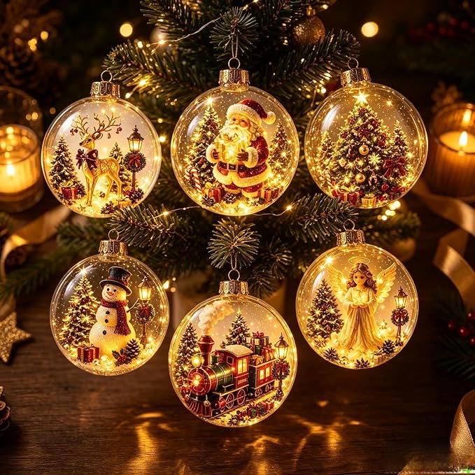 Christmas Crystal Ball Ornaments Clear Acrylic Miniature Snow Globe Pendant for Christmas Tree Holiday Home Decor