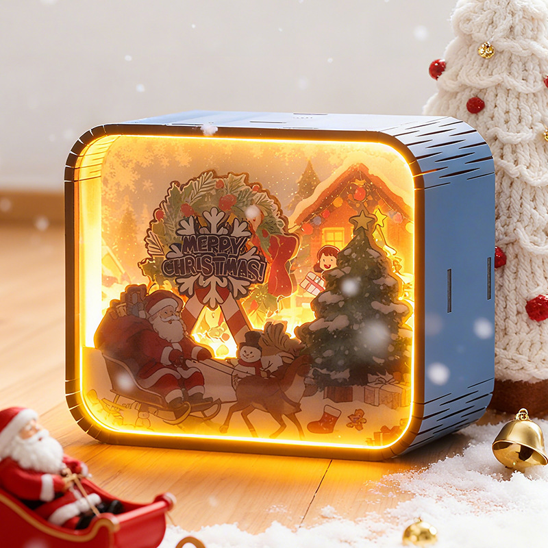 Wooden Christmas Music Box with Color-Changing Night Light - Holiday Gift - GiftlabUS